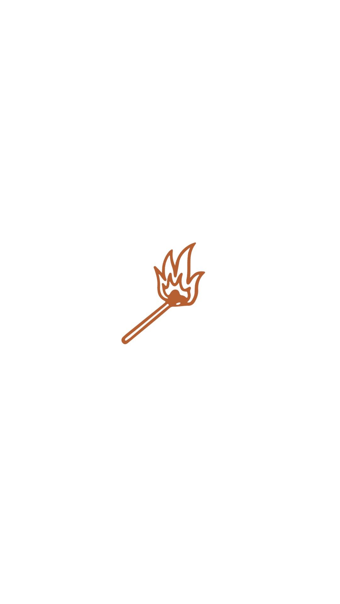 Simple line art illustration of a burning match with orange flame in a minimalist style.