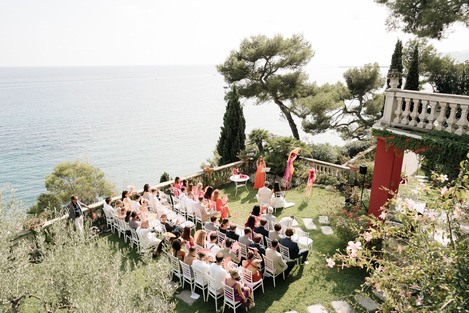 The sea-view ceremony at Villa Casa Rossa, a wedding venue on the Italian Riviera.