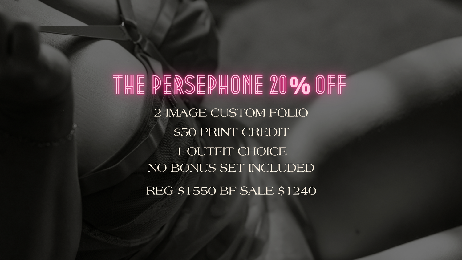 Black and pink sale banner for The Persephone collection with pricing details.