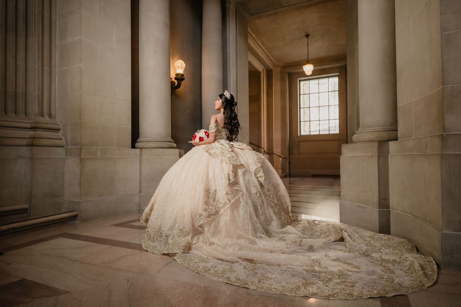 Quinceanera photos at the SF City Hall with a beautiful long dress.