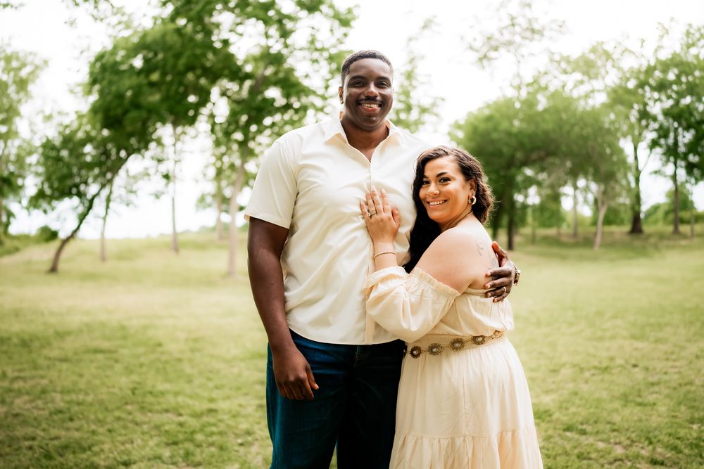 A collection of photos shows couples embracing in an outdoor grassy setting during daytime.
