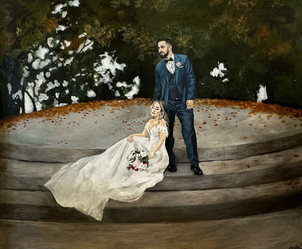Artistic series of photos showing a couple in formal attire lounging on a stone wall during an autumn photoshoot.