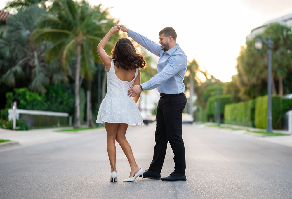 Romantic engagement photos in downtown Palm Beach Florida
