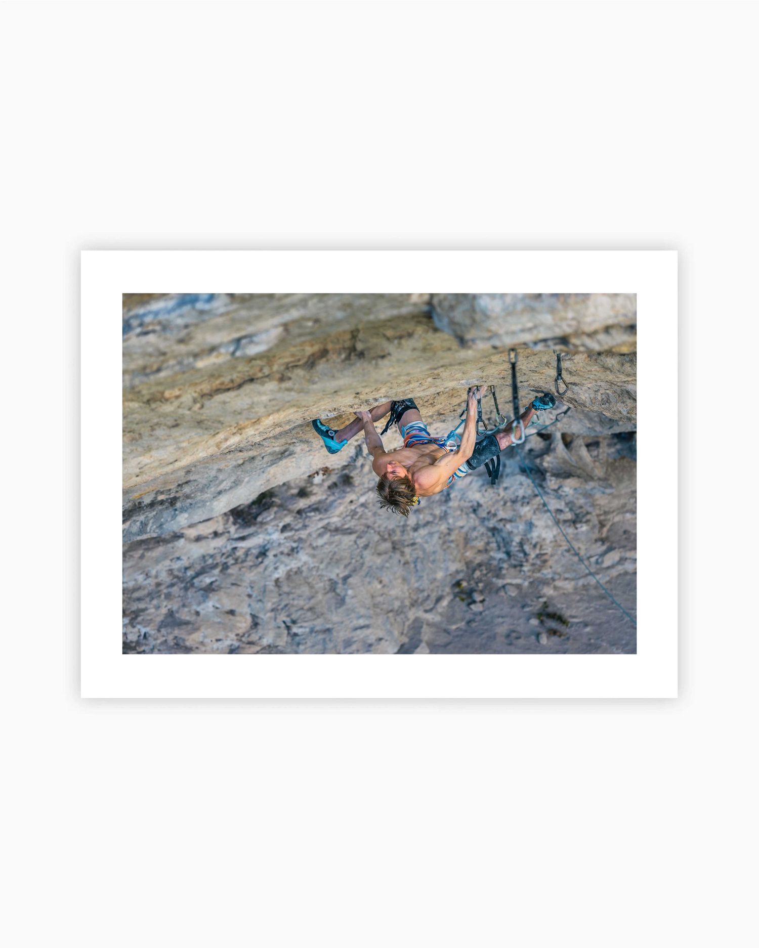 Signed Print of Alex Megos making first ascent in Buoux, France. Photo: Jan Virt