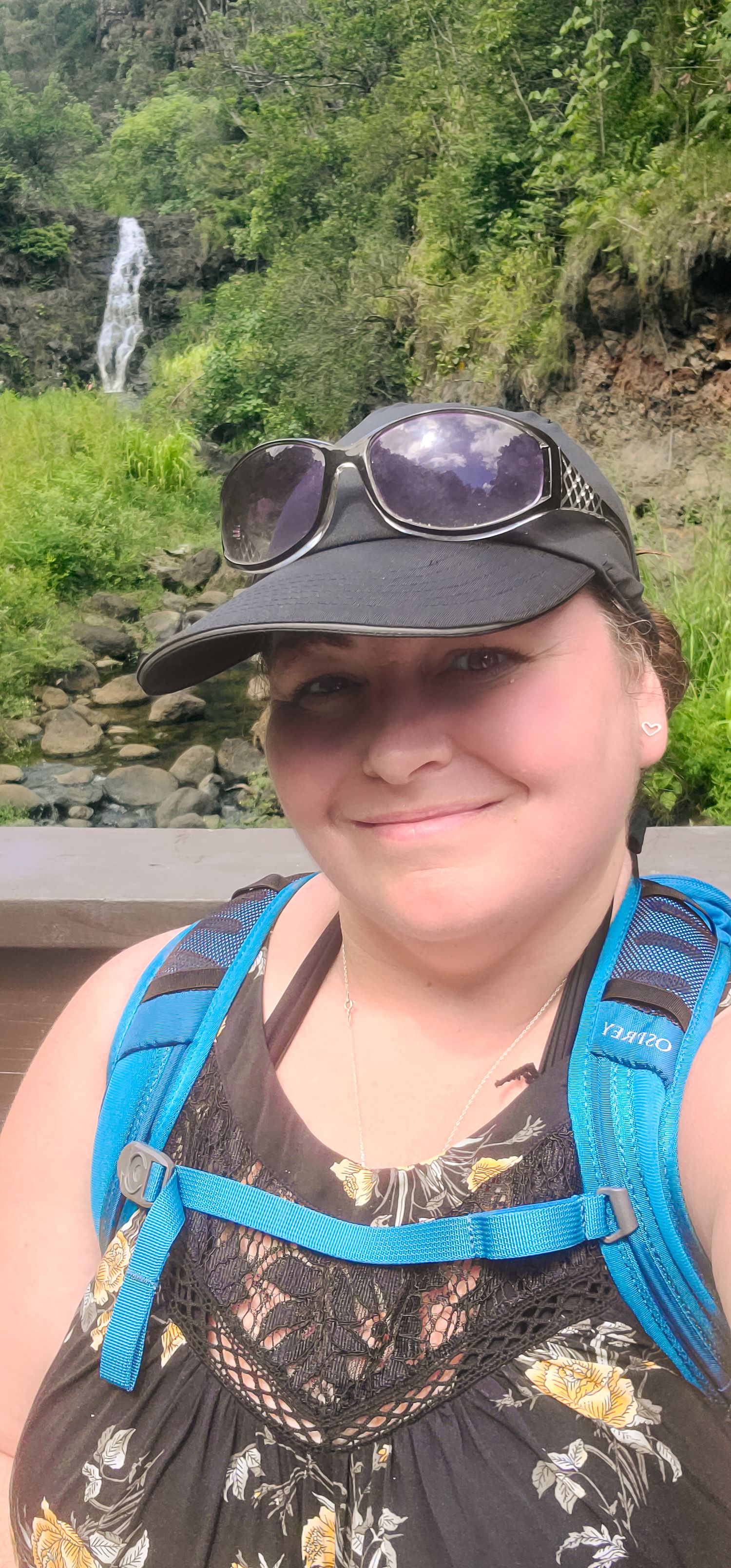 Self portrait in front of Waimea Falls in Haleiwa, Hawaii on Oahu, Hawaii