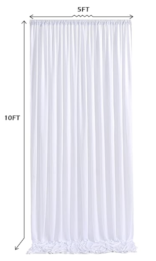 White sheer curtain panels shown in two different lengths of 5 feet and 10 feet with flowing fabric texture.