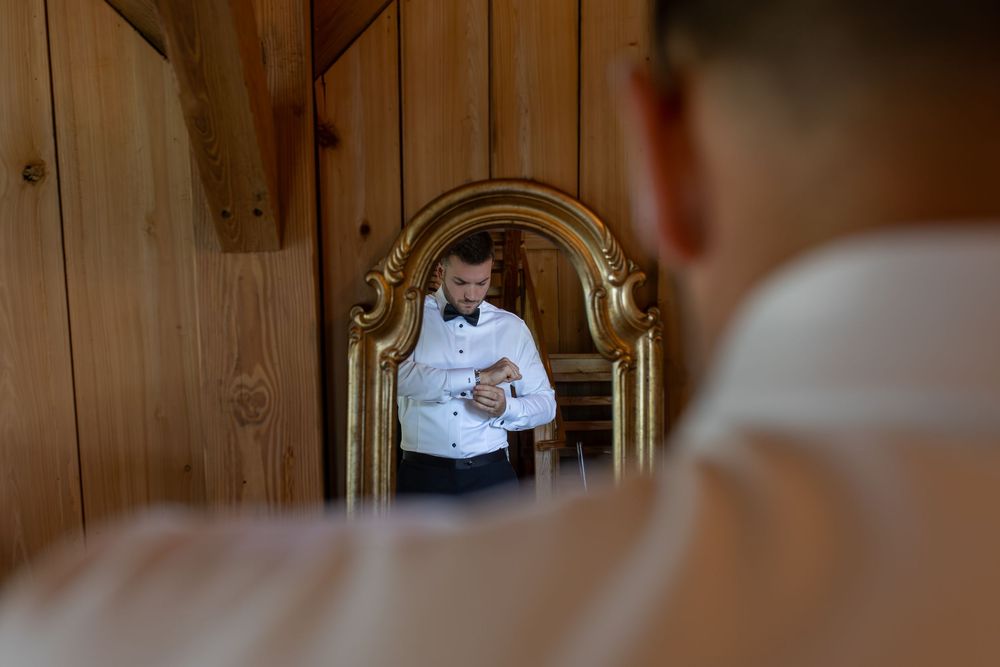 Rustic wooden interior details of an elegant barn wedding venue.