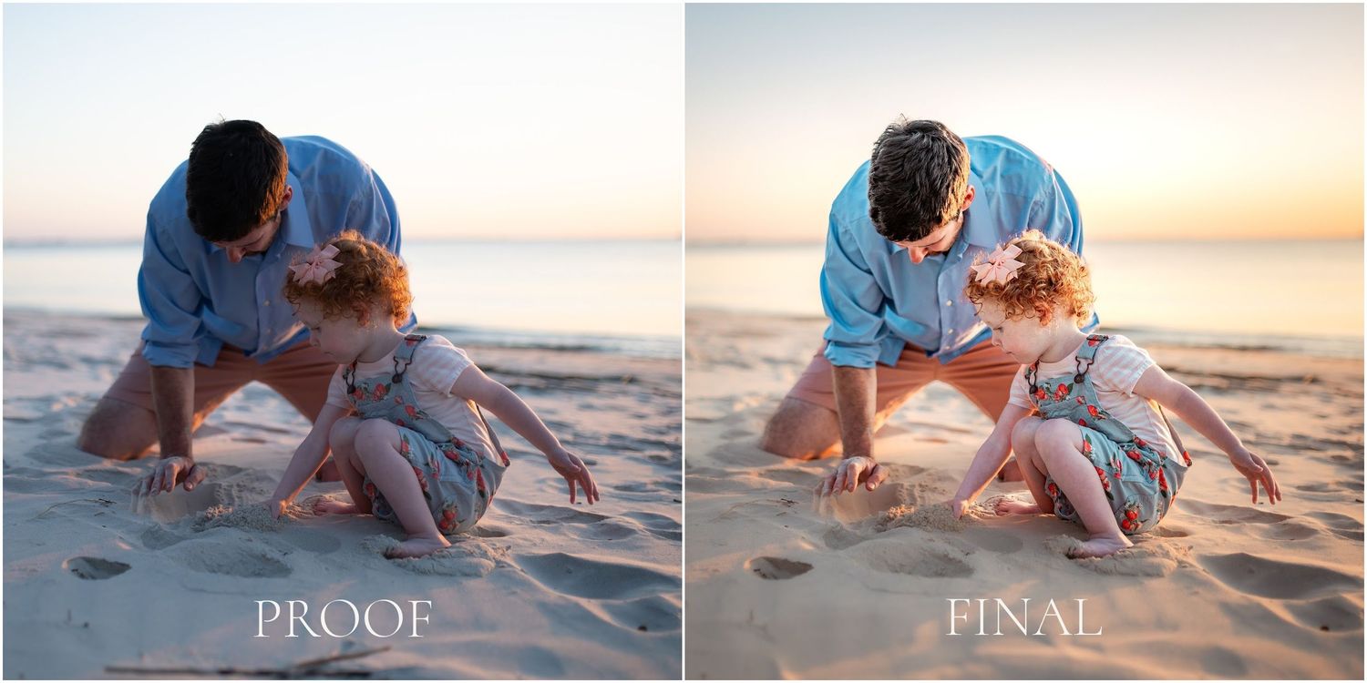 A romantic couple embraces on a sandy beach at sunset during a professional photo session.