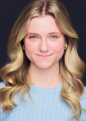 A series of headshots showing a blonde person in a light blue sweater against a dark background.