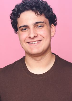 A sequence of headshots against a pink background showing different expressions.