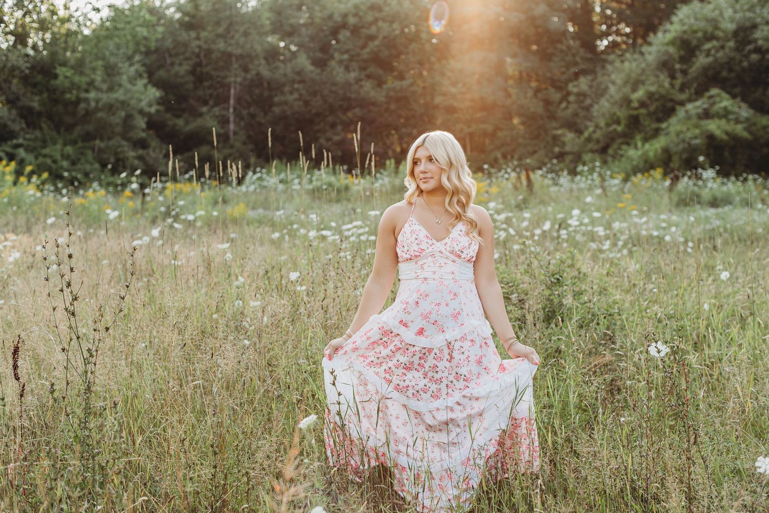 senior photos in maine flower field