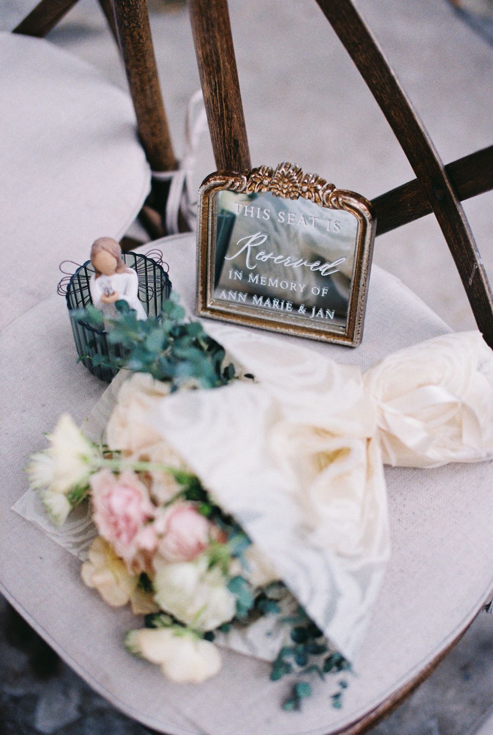 memorial chair for bride's grandmother at her topanga wedding