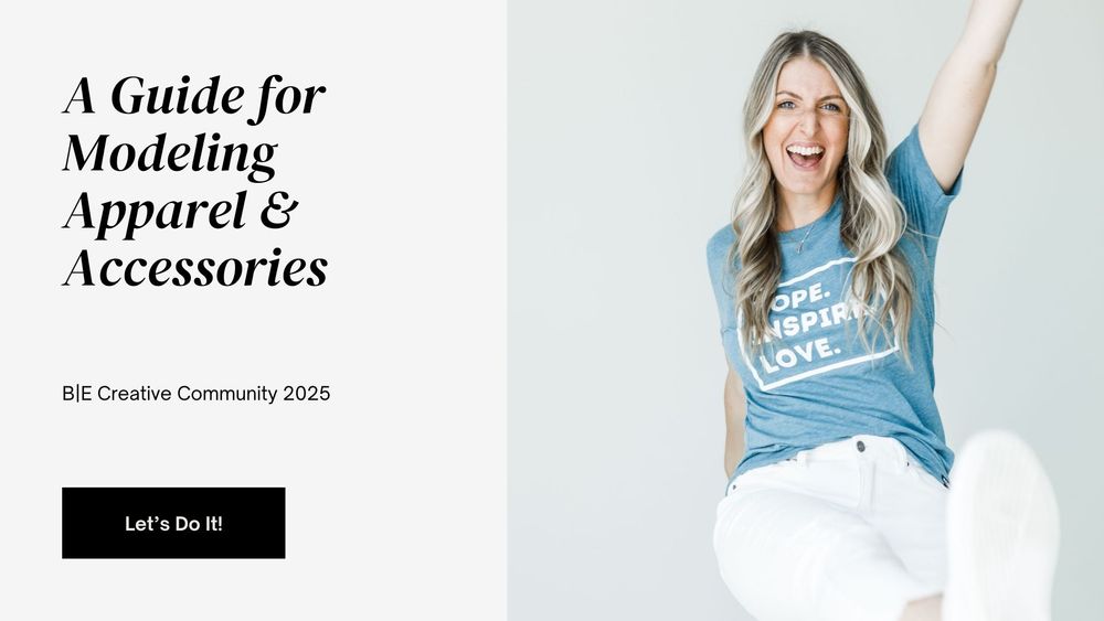 A website guide header for modeling apparel and accessories with a blue and white design layout.
