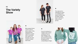Models showcase clothing and merchandise with casual poses in a lifestyle product photography layout.