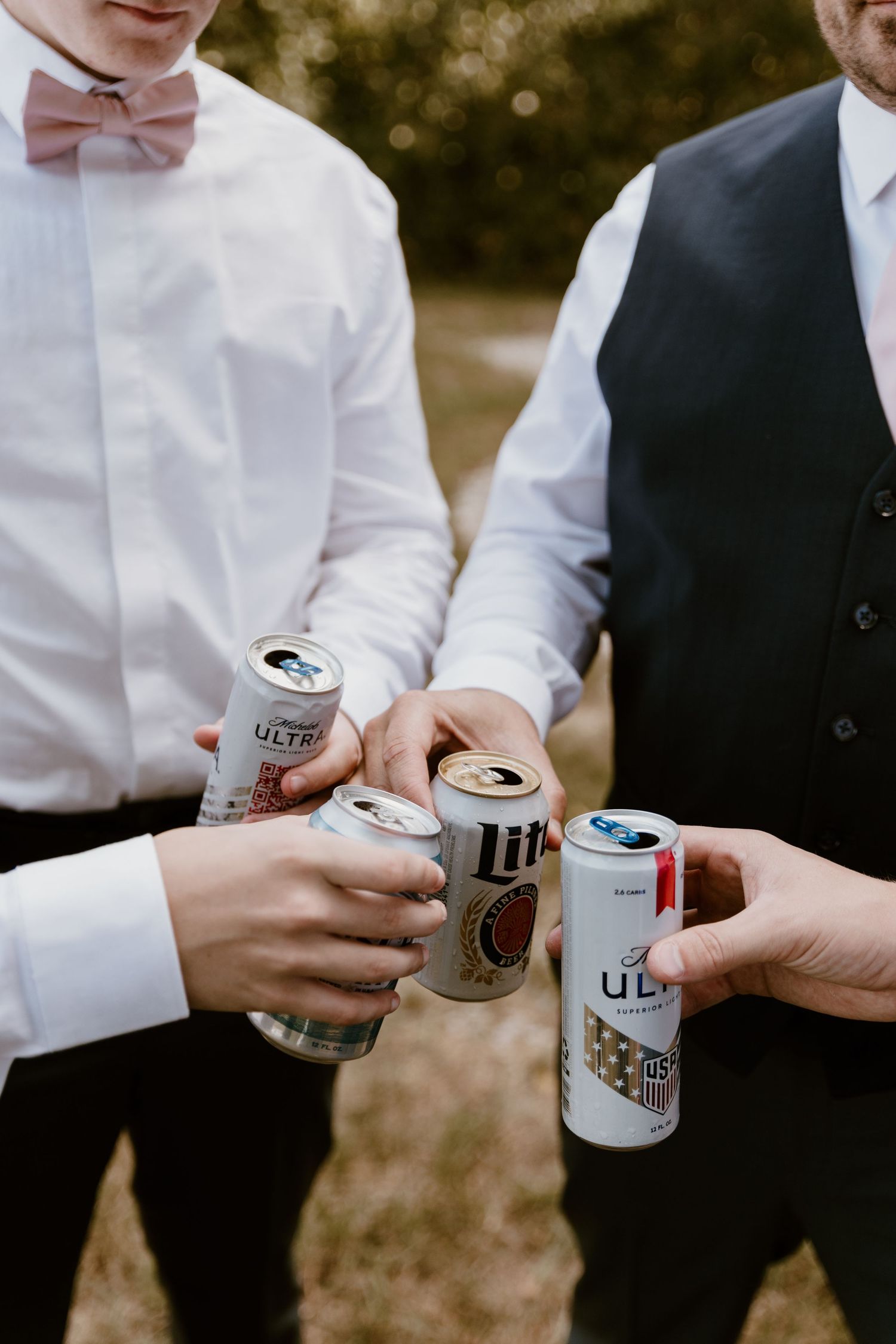 Groomsmens photo, sharing a beer for summer backyard wedding in Ohio photography by Vicci Photo Dayton Ohio Photographer