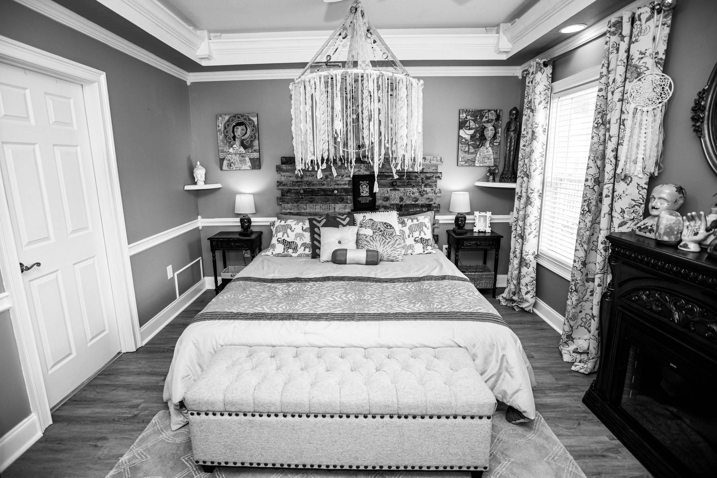 Black and white, Real estate photo family home, bedroom photo for MLS listing. Essex County, taken by local photographer Tasha Cannaday.