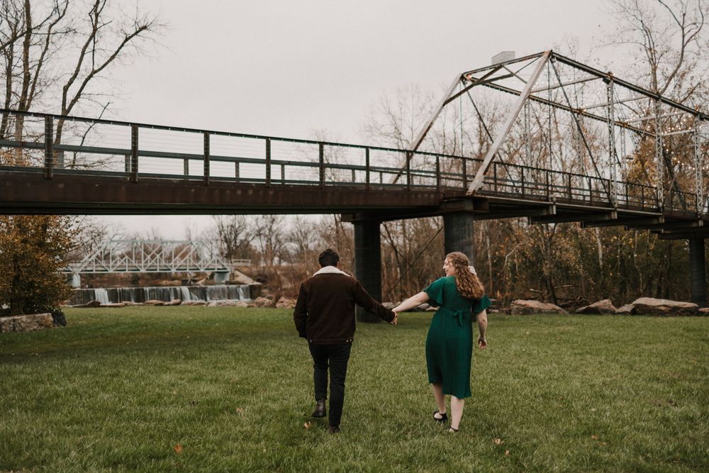 finley farms engagement session by the bridge finley river