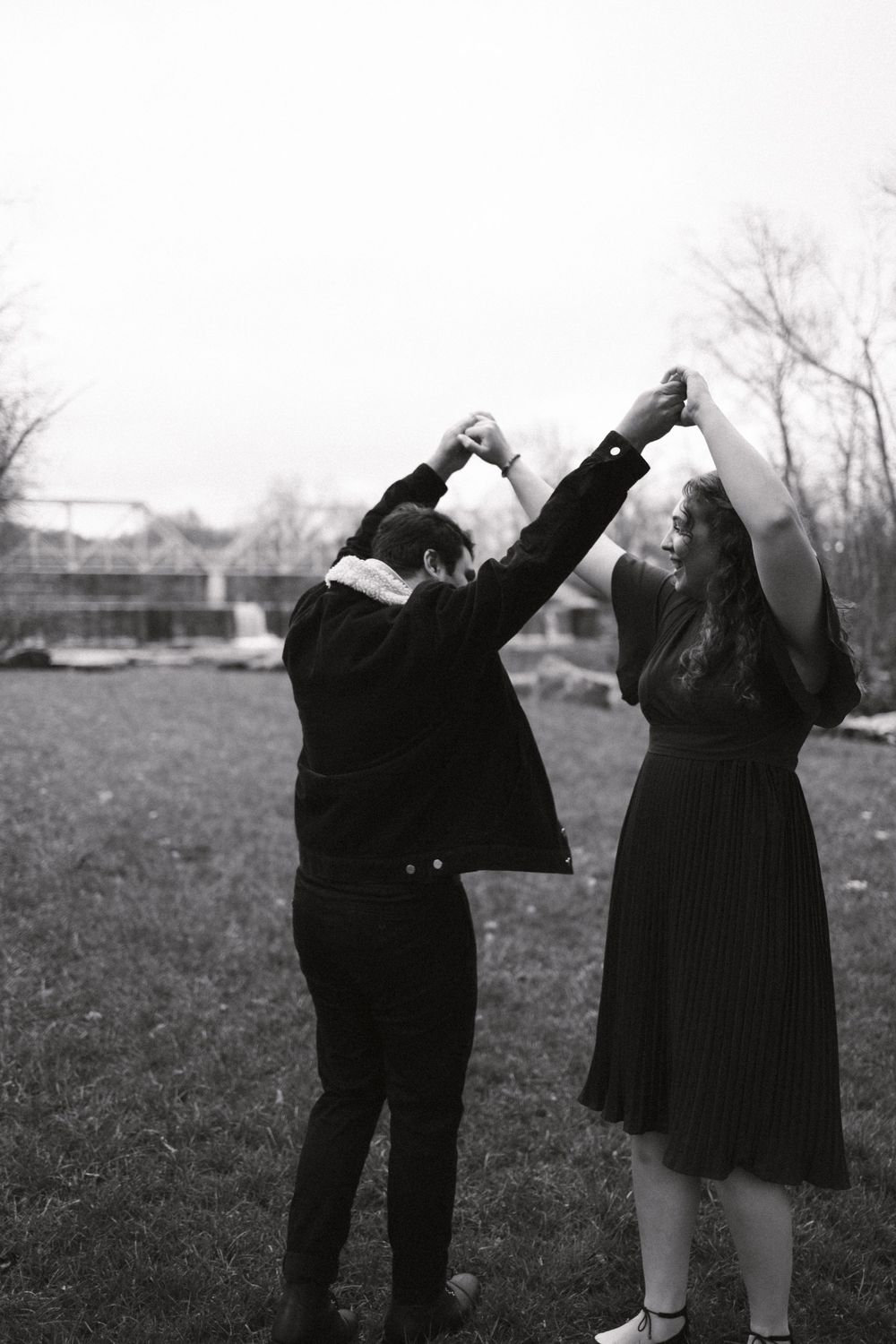 finley farms engagement session by the bridge finley river
