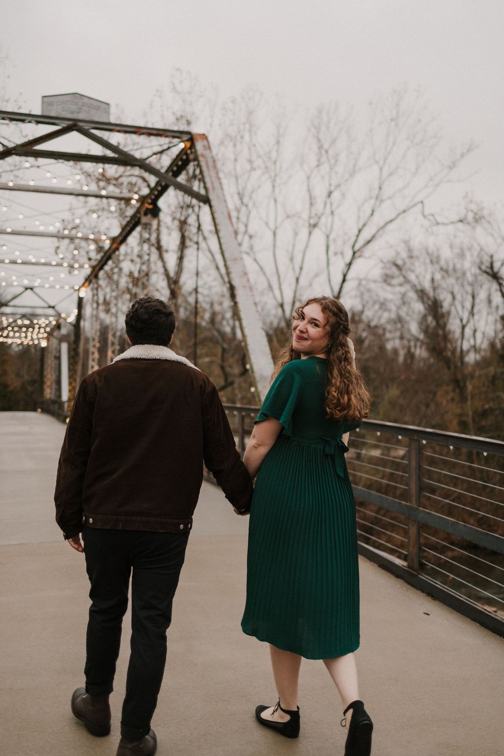 finley farms engagement on the bridge