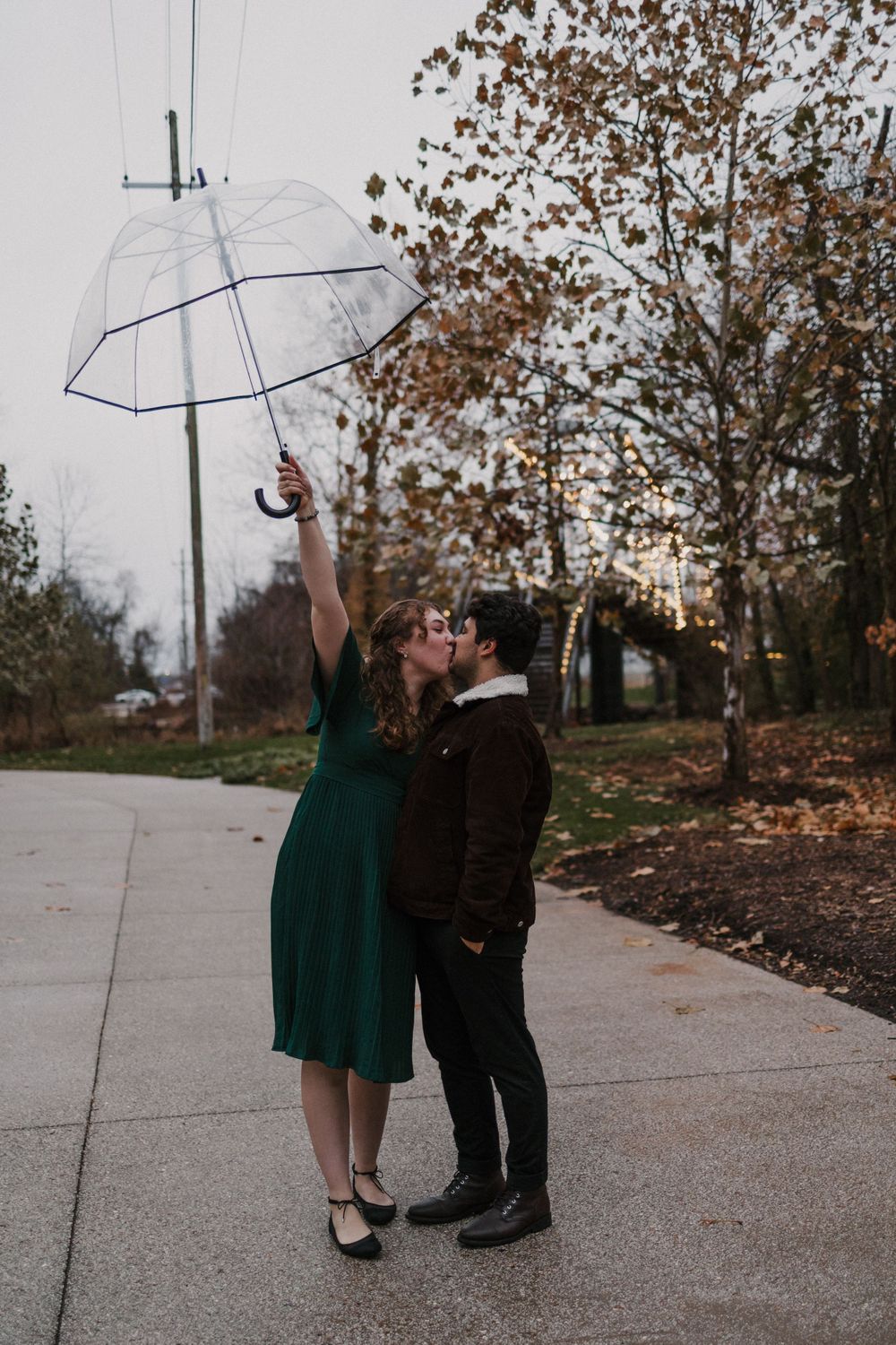 finley farms rainy engagement session by the bridge