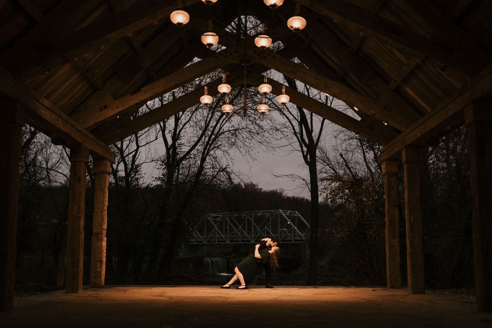 finley farms engagement session at the chapel dip kiss