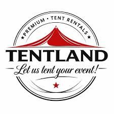 Tentland logo featuring a red canopy tent graphic with bold black text and the tagline Let us tent your event.