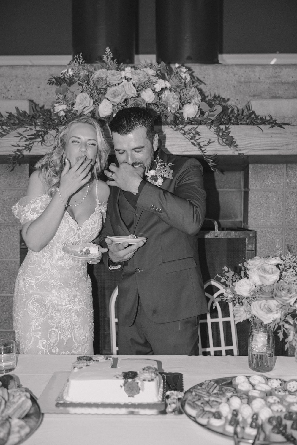 Cake cutting in front of fire place at the Deer park chalet