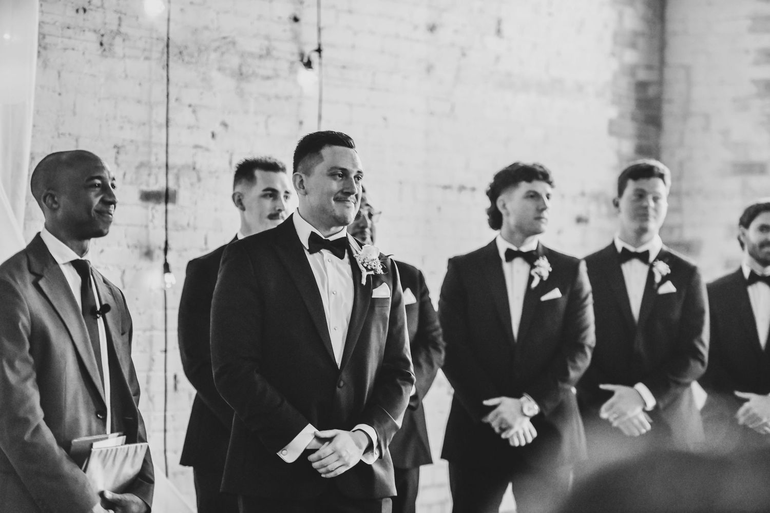 Groom’s emotional reaction seeing bride for the first time in wedding gown