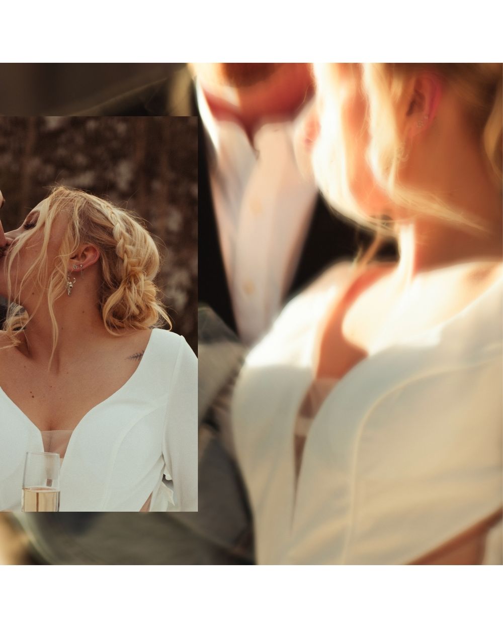 Close-up wedding photography details with soft focus and warm lighting.