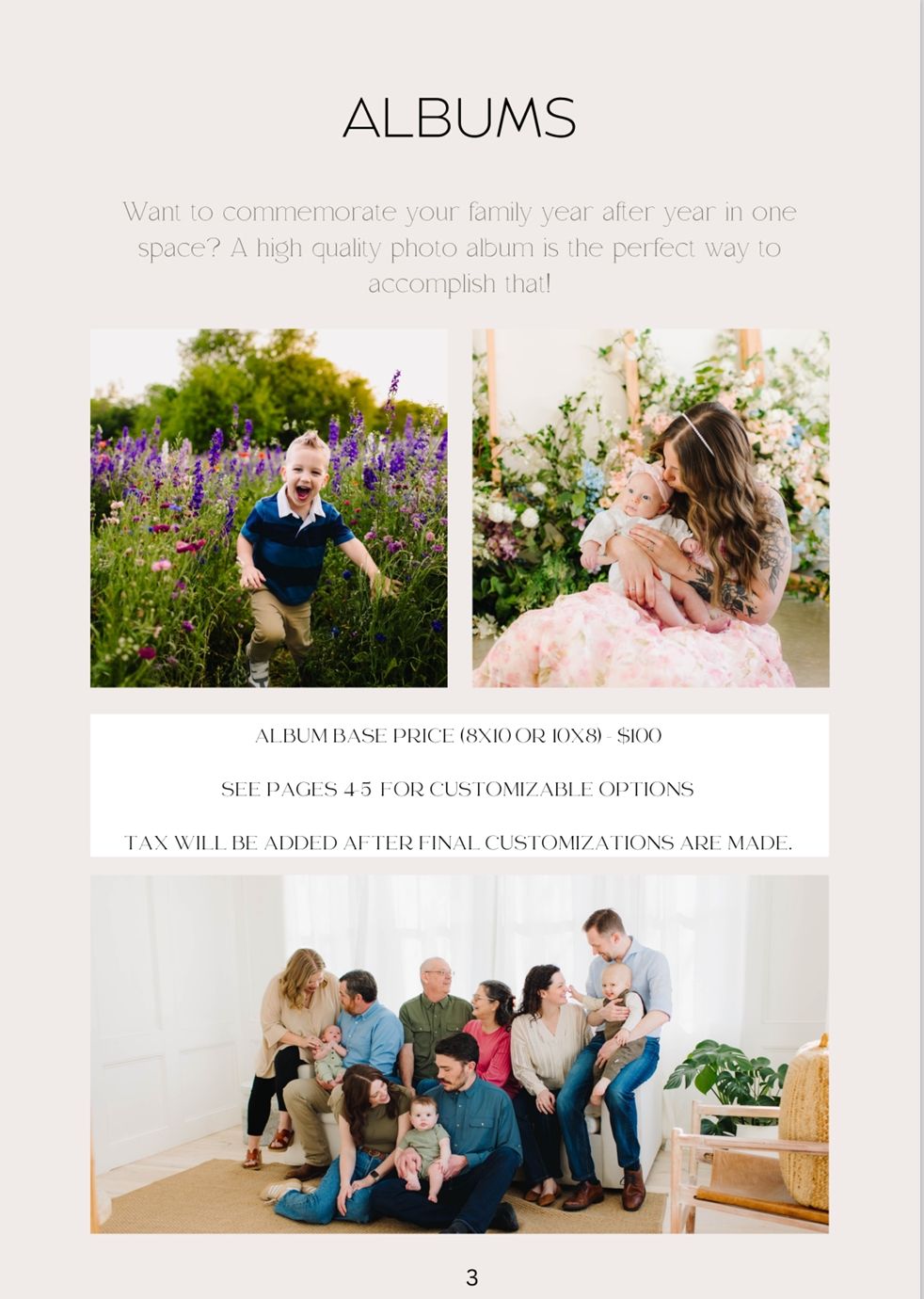 Album customizations for printed images.