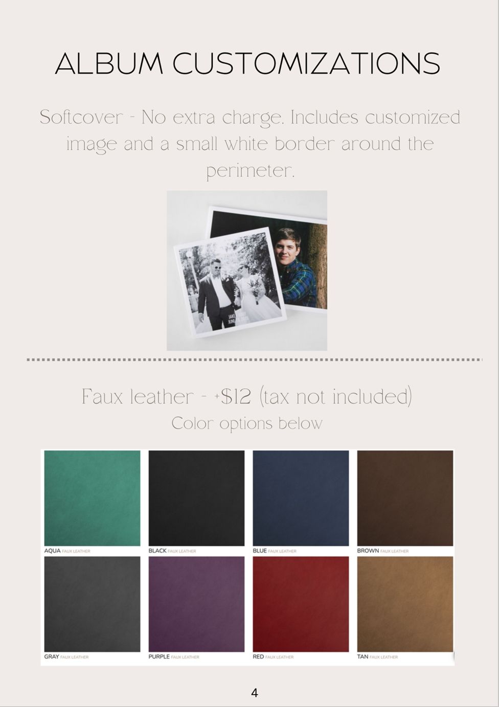 Album customizations for printed images.