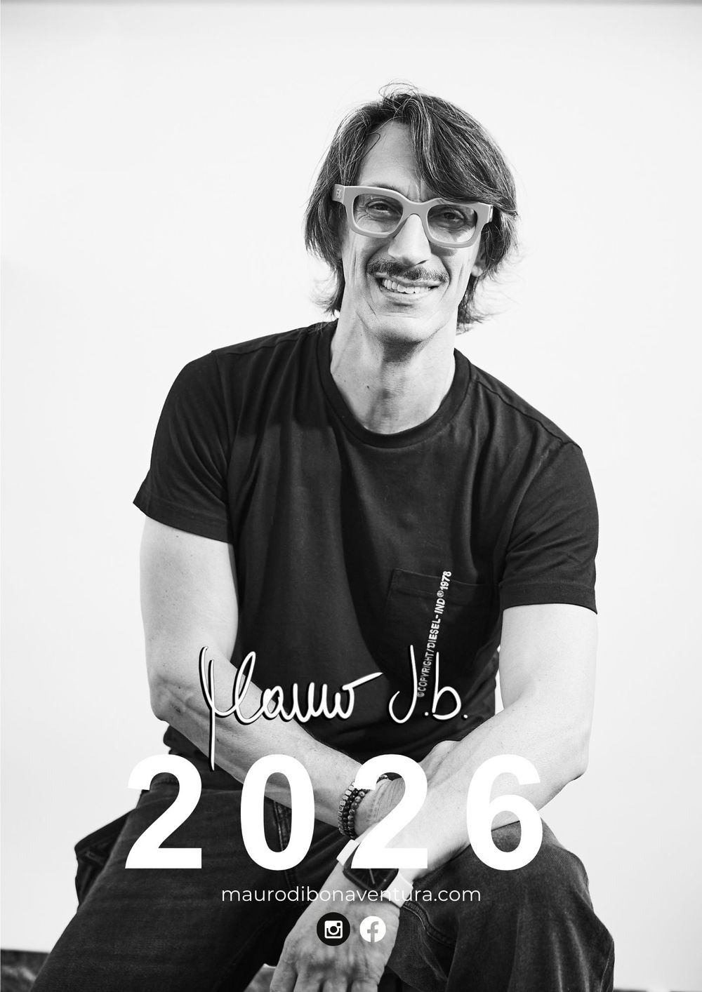 Black and white portraits of a person in glasses wearing dark clothing against a white background.