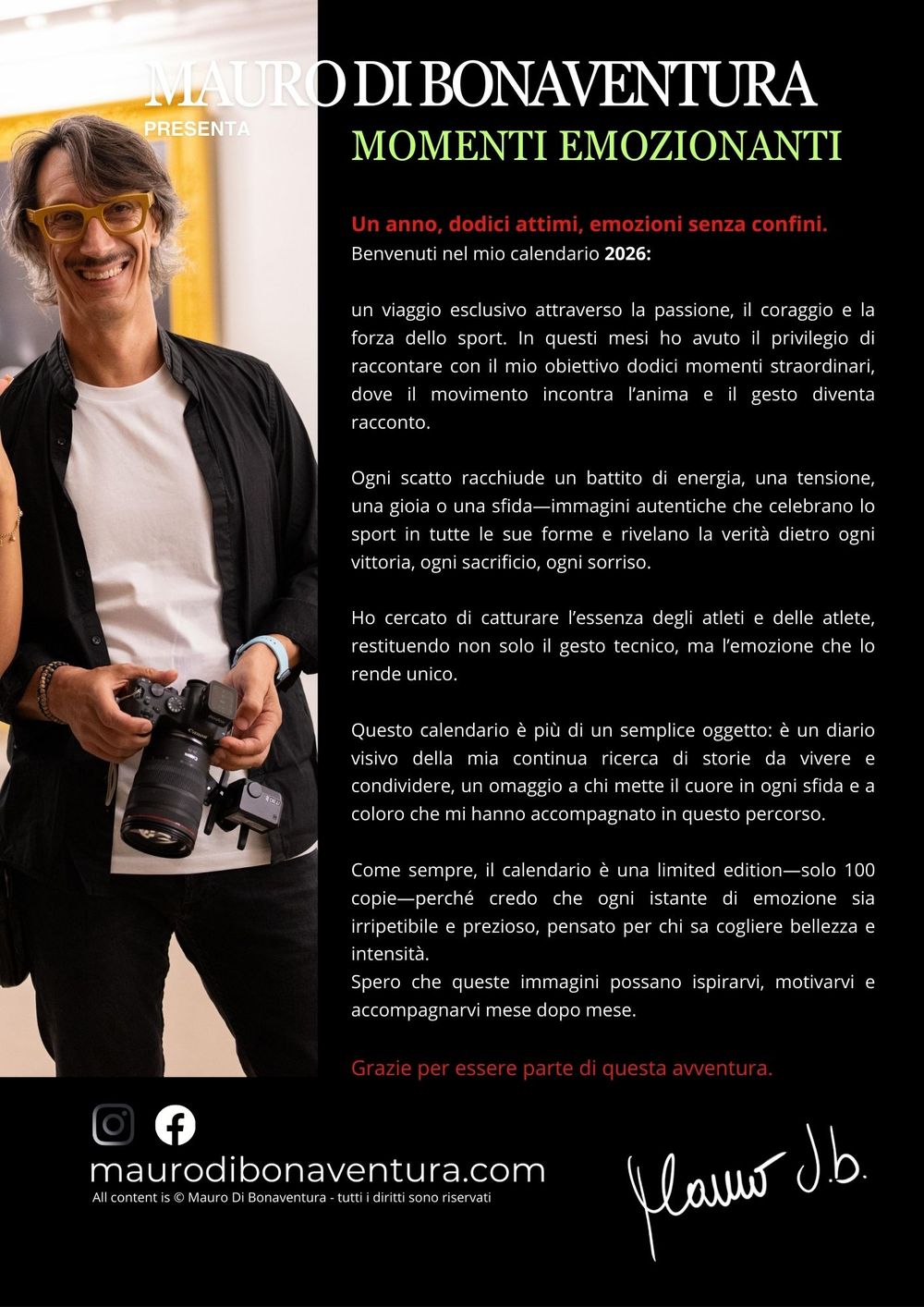 Professional photographer's website banner showcasing camera equipment and artistic portfolio images in black and white design.