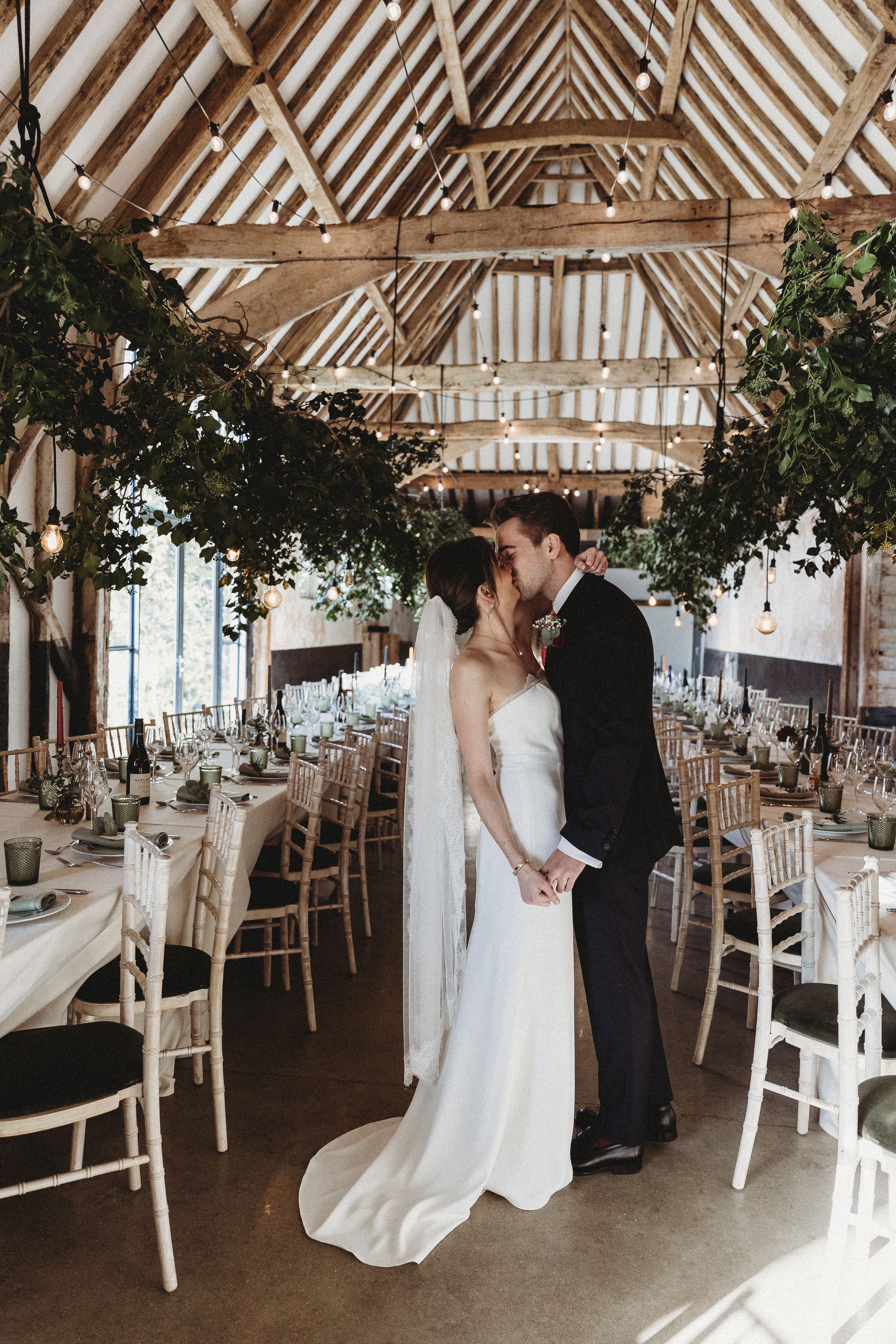 Bride and Groom share a kiss at Henham Barns