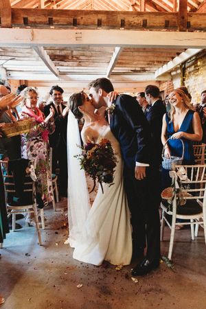 Bride and Groom share a kiss at Henham Barns
