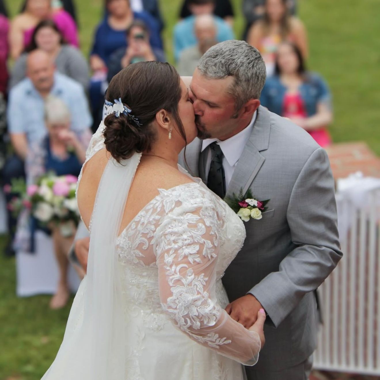 the kiss, bride and groom, wedding