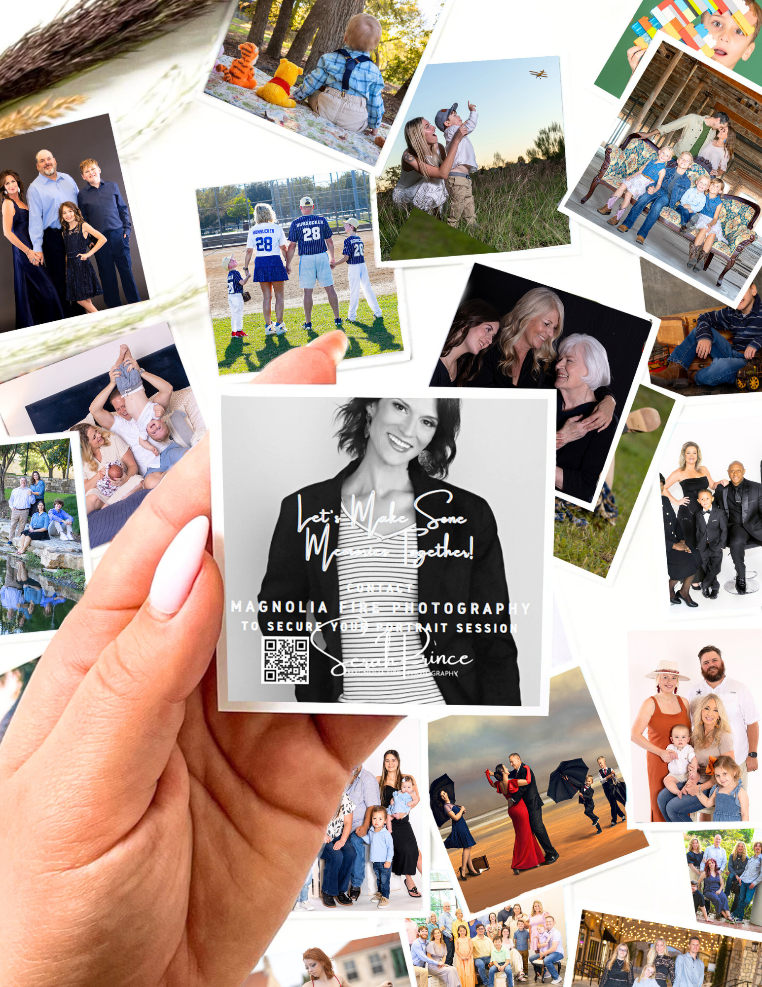 A colorful photography studio advertisement banner with rainbow swirls and text about luxury family photo sessions.