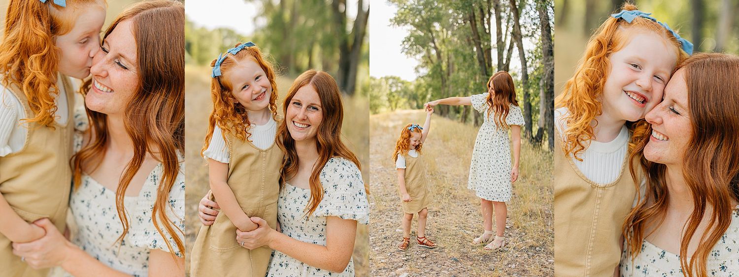 A sweet moment of laughter and connection between family members in a golden outdoor setting.