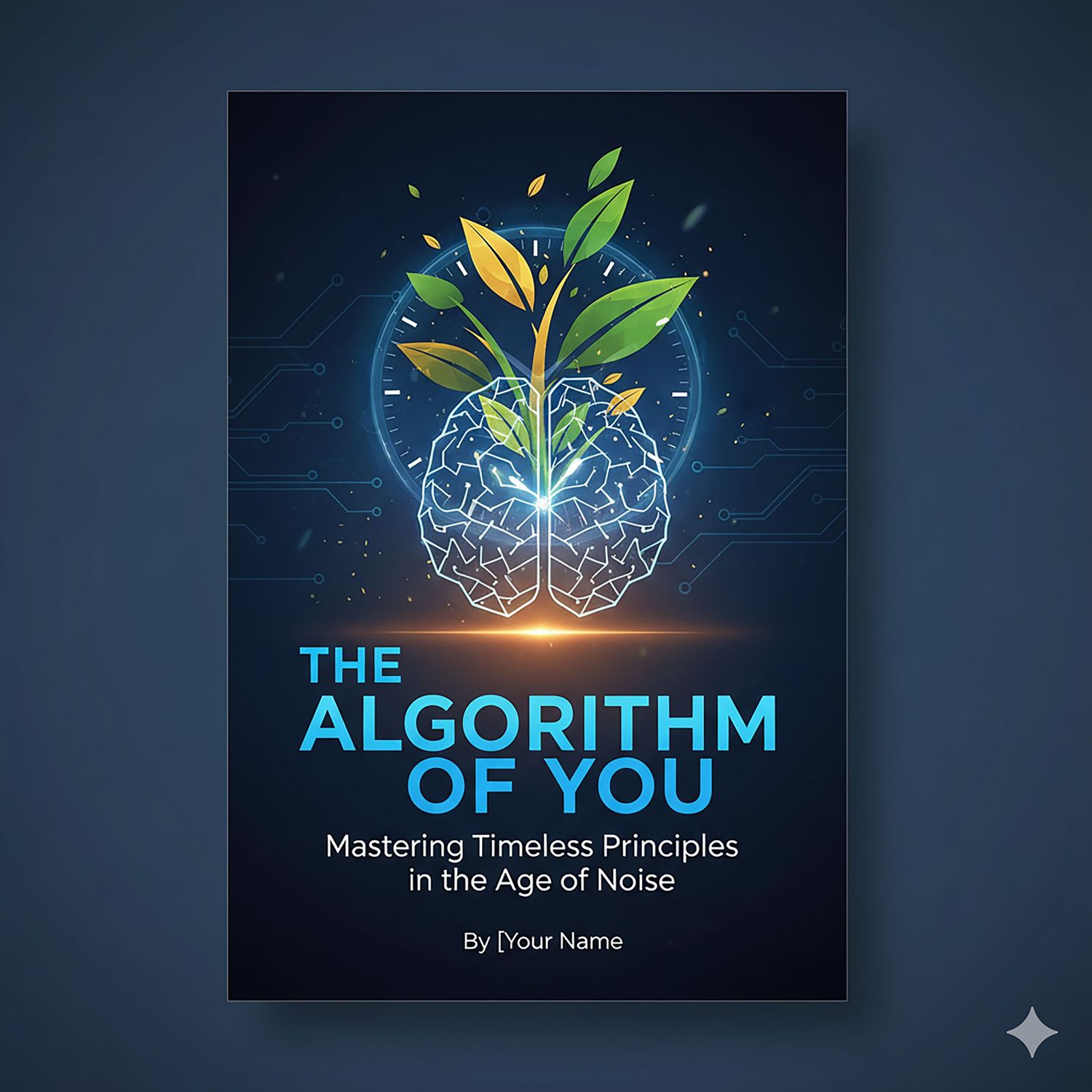 Digital illustration of a growing plant with glowing brain roots on dark blue background with tech-inspired design elements.