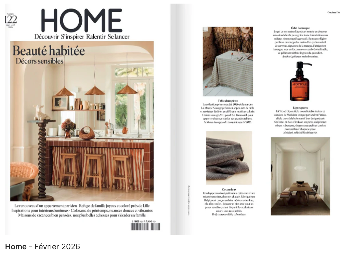 French HOME magazine issue 109 featuring a serene Normandy interior with rustic wooden furniture and neutral tones, titled L'hiver au calme.