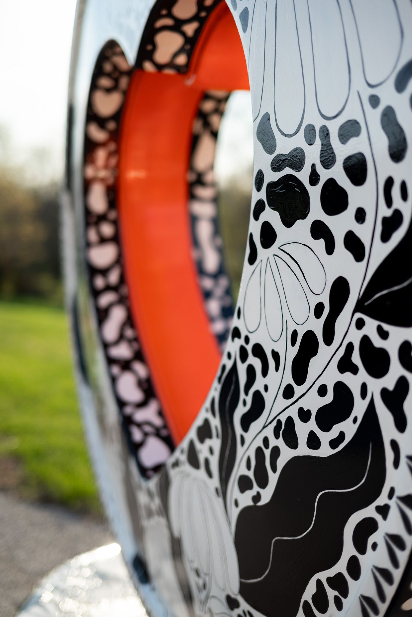 Coneflower illustration on Parade of Hearts sculpture by Stephanie Fenzl