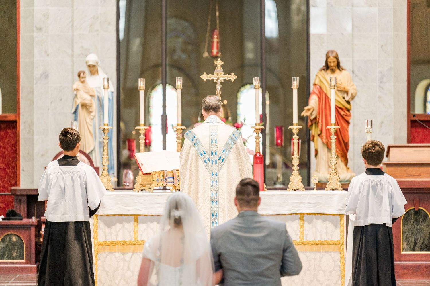 Wedding at St. Monica Catholic Church in Edmond, Oklahoma.