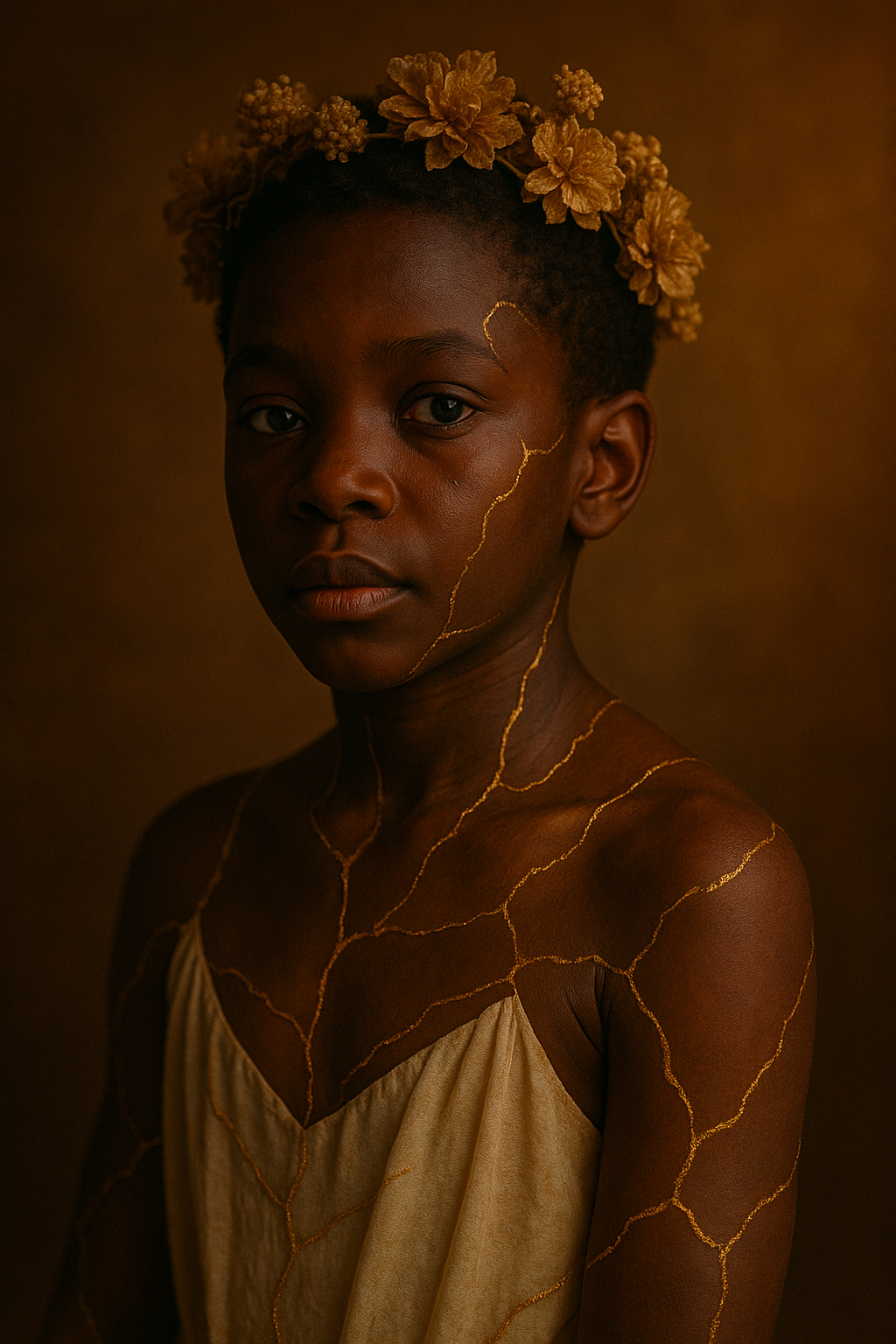Fine-art image showing fragmented textures and golden symbolic lines