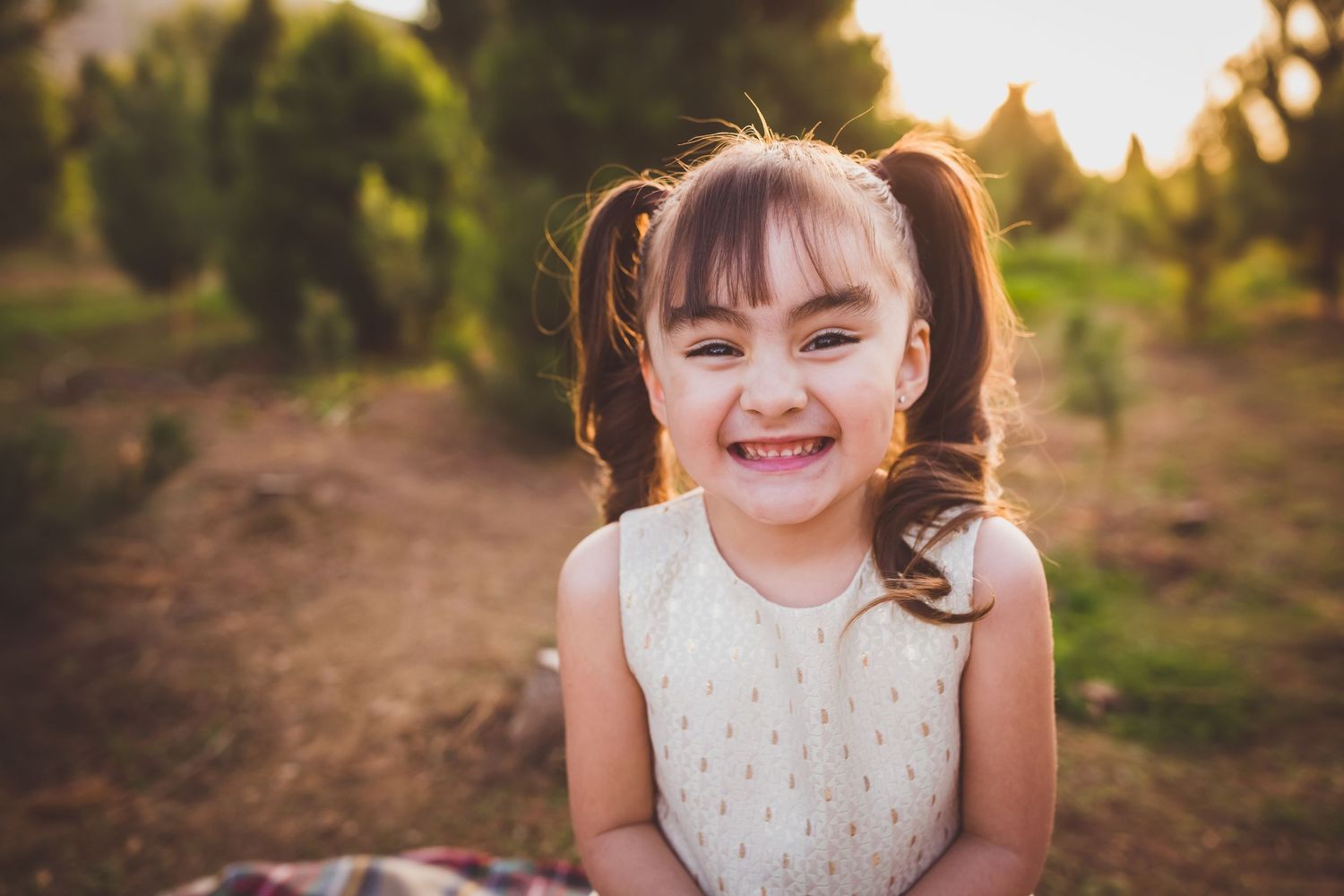 A series of six outdoor portraits with a golden sunset backdrop taken in a natural outdoor setting.