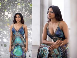 Bollywood Actress and Canberra Model Sadia Nabila wearing a blue gown from Momento Dezigns at the National Gallery in Canberra