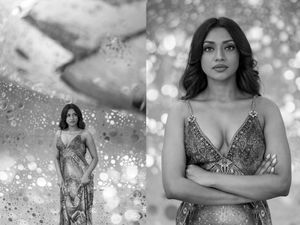Bollywood Actress and Canberra Model Sadia Nabila wearing a blue gown from Momento Dezigns at the National Gallery in Canberra