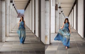 Kirstie Fitzpatrick, weather presenter and Journalist from 7 News Regional wearing a Blue Bubble gown by Melbourne Designer Lucy Laurita