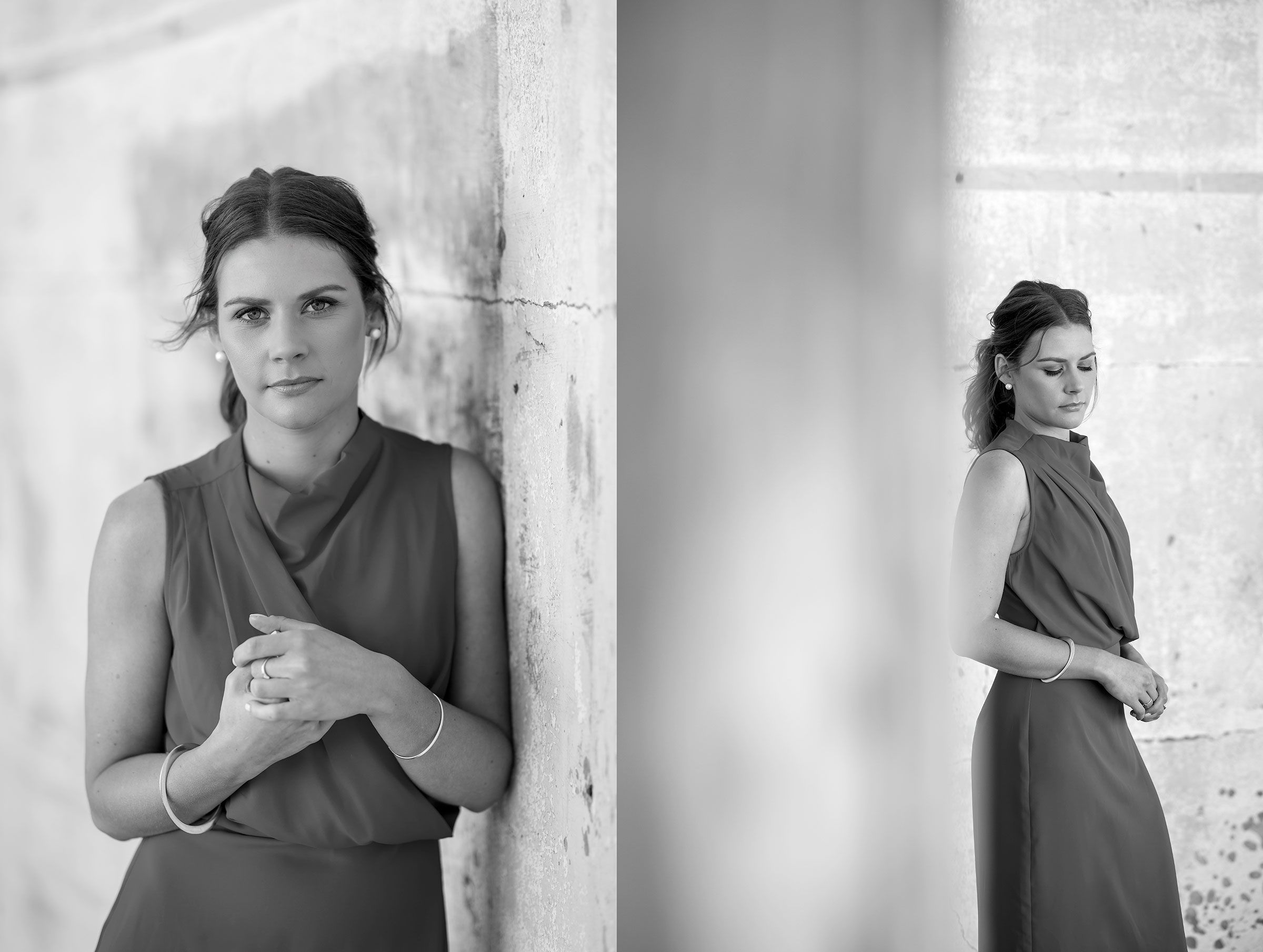 Kirstie Fitzpatrick, weather presenter and Journalist from 7 News Regional wearing a red dress at the Mount Stromlo Observatory ruins