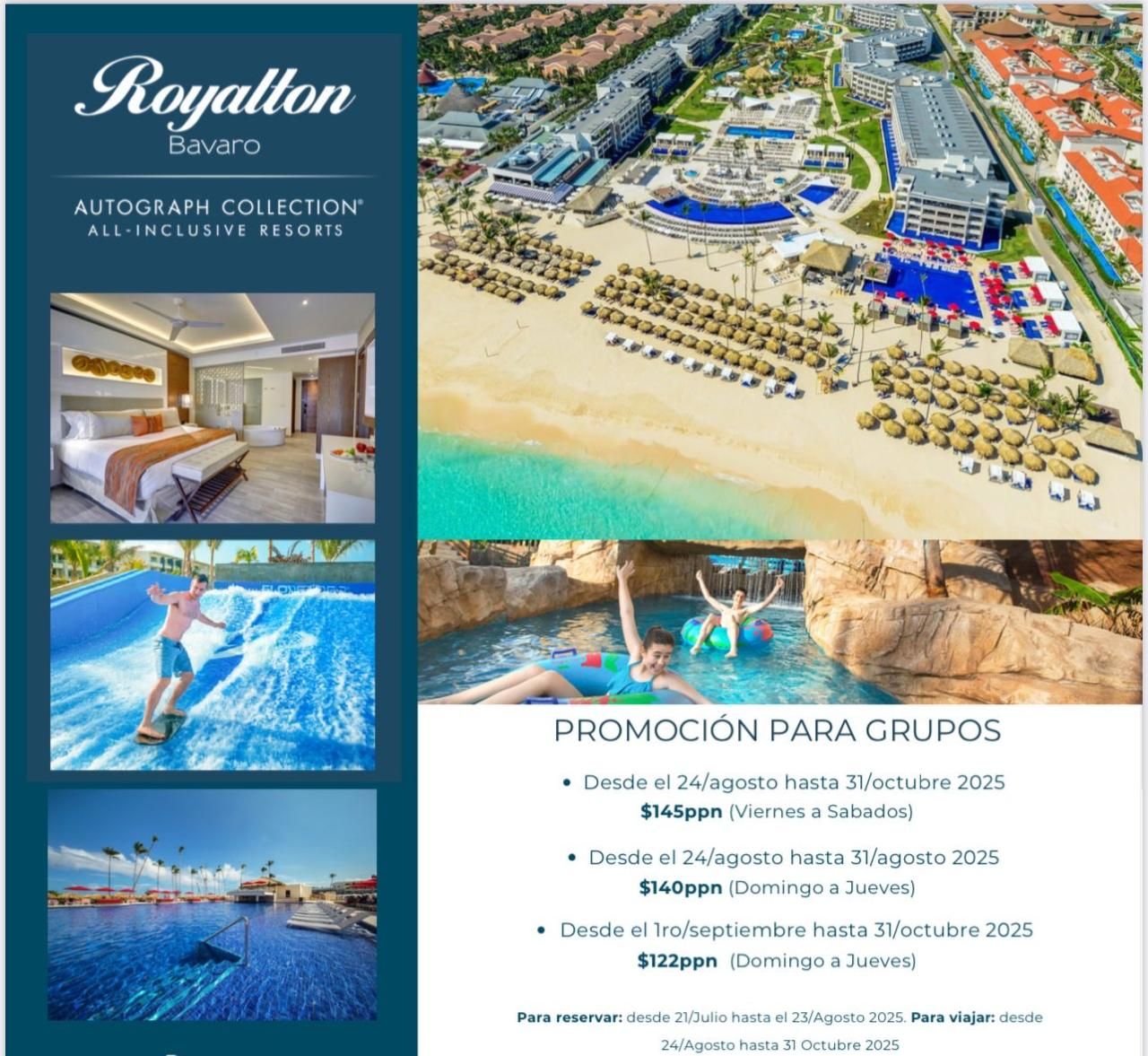 Aprovecha nuestras promociones limitadas en paquetes nacionales e internacionales, escapadas románticas, viajes grupales, bodas de destino y