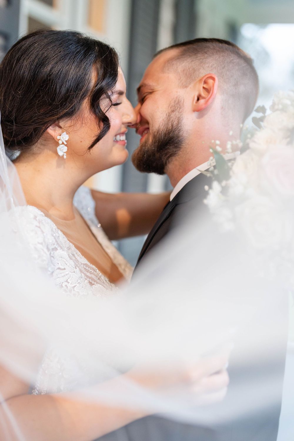 bride and groom kiss